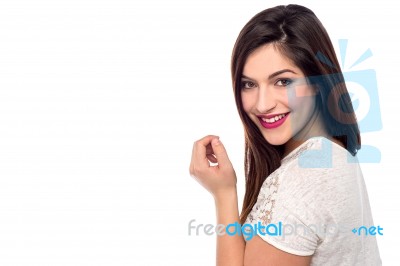 Casual Woman Posing Over White Stock Photo