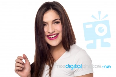 Casual Woman Posing Over White Stock Photo