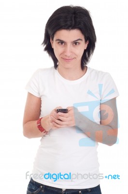 Casual Woman Text Messaging Stock Photo