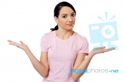 Casual Woman With Open Hand Stock Photo