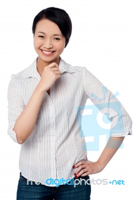 Casual Young Chinese Girl, Smiling Portrait Stock Photo