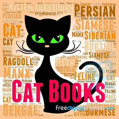 Cat Books Shows Kitten Knowledge And Feline Stock Image