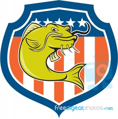 Catfish Angryfish Shield Cartoon Stock Image