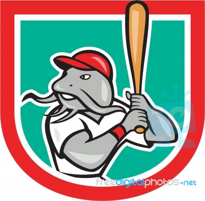 Catfish Baseball Hitter Batting Cartoon Shield Stock Image