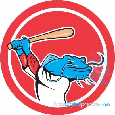 Catfish Baseball Player Batting Cartoon Stock Image