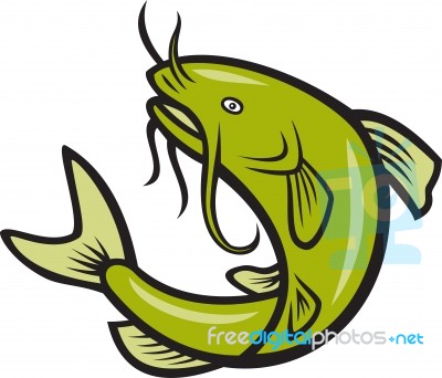 Catfish Fish Jumping Cartoon Stock Image