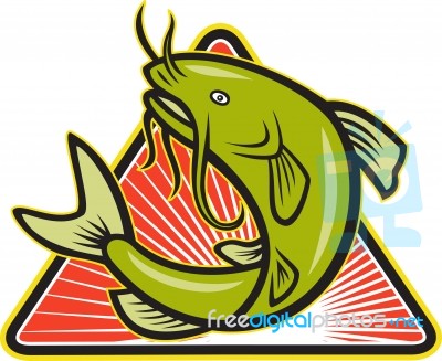 Catfish Fish Jumping Cartoon Stock Image