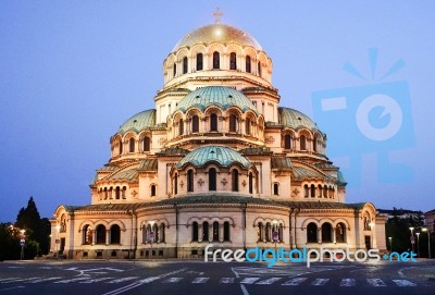 Cathedral  Alexander Nevsky  At Sunrise. In Sofia, Bulgaria Stock Photo