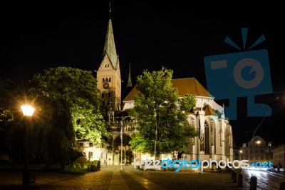 Cathedral Of Augsburg At Night Stock Photo