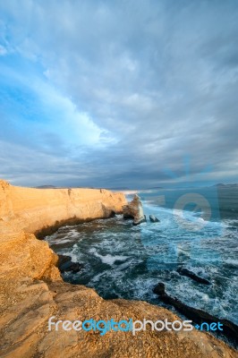 Cathedral Rock Formation, Peruvian Coastline, Rock Formations At… Stock Photo