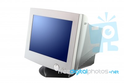 Cathode Ray Tube Monitor On White Background Stock Photo