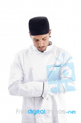 Caucasian Chef Looking Downwards Stock Photo