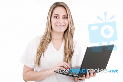 Caucasian Doctor Holding Laptop Stock Photo