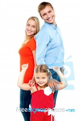 Caucasian Family Of Three, Isolated Stock Photo