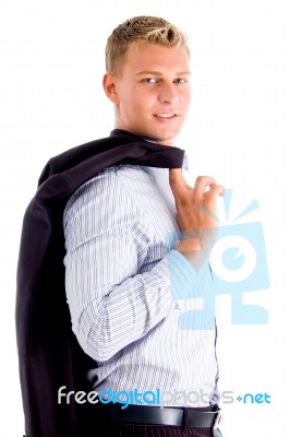 Caucasian Man With Coat Stock Photo