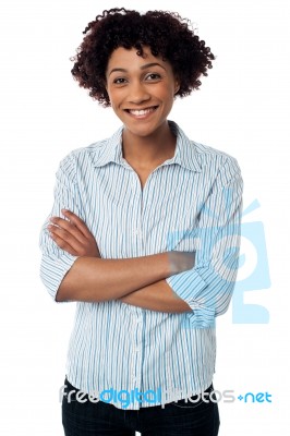 Causual Smiling Woman With Folded Arms Stock Photo