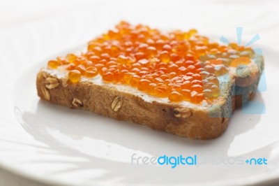 Caviar On Bread Stock Photo