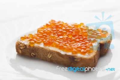 Caviar On Bread Stock Photo