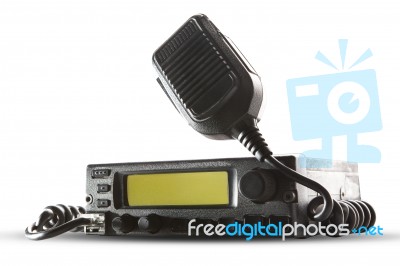 Cb Radio  Transceiver Station And Loud Speaker Holding On Air On… Stock Photo