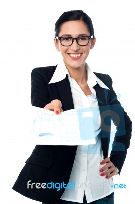 Ccorporate Lady Providing Her Financial Reports Stock Photo