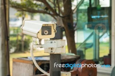 Cctv Camera In Front Of The Village, Residence Stock Photo