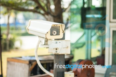 Cctv Camera In Front Of The Village, Residence Stock Photo