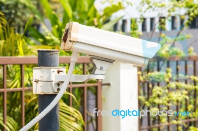 Cctv Camera In Front Of The Village, Residence Stock Photo