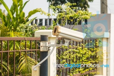 Cctv Camera In Front Of The Village, Residence Stock Photo