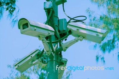 Cctv Cameras Installed At The Intersection Stock Photo