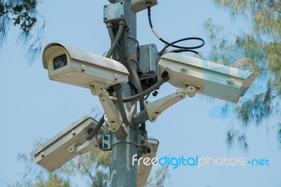 Cctv Cameras Installed At The Intersection Park Stock Photo