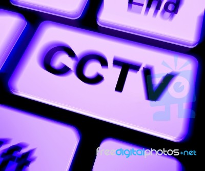 Cctv Keyboard Shows Camera Monitoring Or Online Surveillance Stock Image