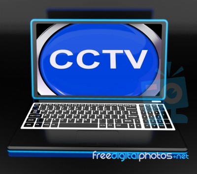 Cctv Laptop Monitor Shows Security Protection Or Monitoring Onli… Stock Image