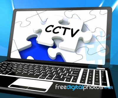 Cctv Laptop Monitoring Shows Camera Protection Or Online Surveil… Stock Image