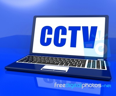 Cctv Laptop Shows Security Protection Or Monitoring Online Stock Image