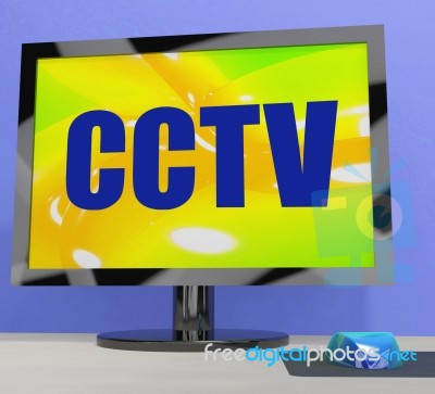 Cctv Monitor Shows Security Protection Or Monitoring Stock Image