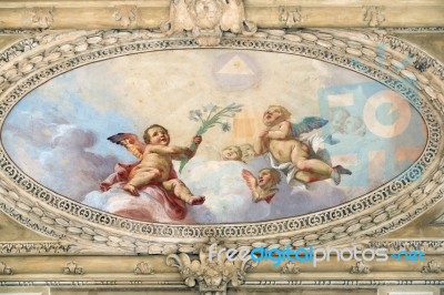 Ceiling At The Entrance To Madonna Del Giglio Church In Bergamo Stock Photo