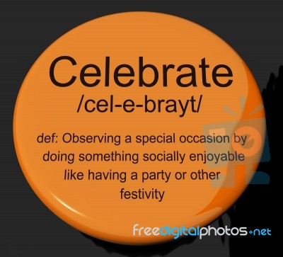 Celebrate Definition Button Stock Image