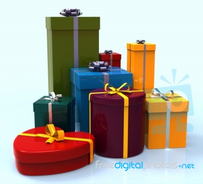 Celebration Giftboxes Indicates Cheerful Greeting And Package Stock Image