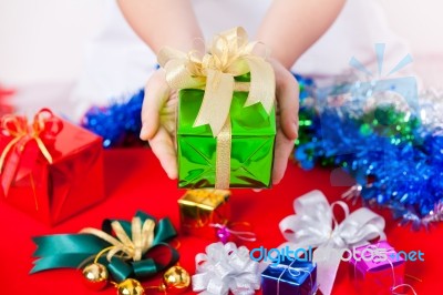 Celebration Theme With Christmas & New Year Gifts Stock Photo