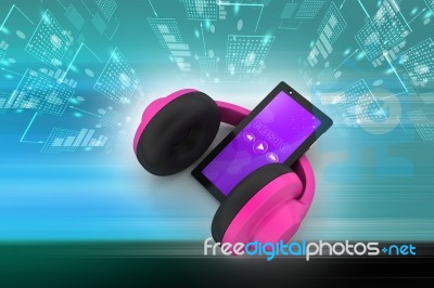 Cell Phone With Headphones Stock Image