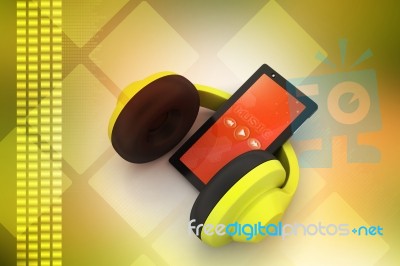 Cell Phone With Headphones Stock Image