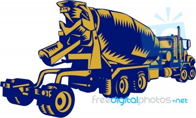 Cement Truck Rear Woodcut Stock Image