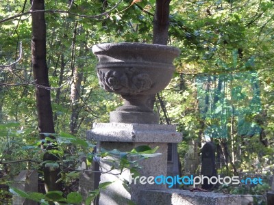 Cemetery Architecture, Monuments, Tombstones And Graves Stock Photo