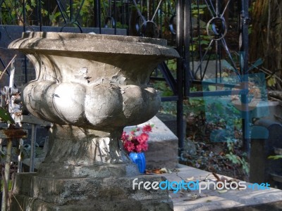 Cemetery Architecture, Monuments, Tombstones And Graves Stock Photo