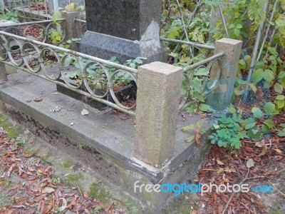 Cemetery Architecture, Monuments, Tombstones And Graves Stock Photo