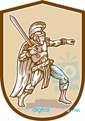 Centurion Roman Soldier Wielding Sword Cartoon Stock Image