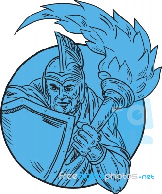 Centurion Soldier Torch Circle Drawing Stock Image