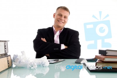 Ceo With Folded Hands In Office Stock Photo