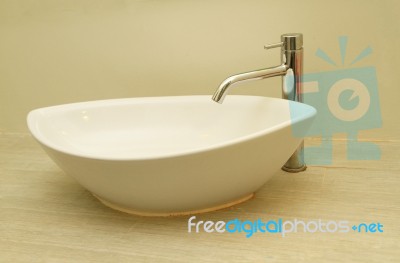 Ceramic Handbasin On Countertop Stock Photo