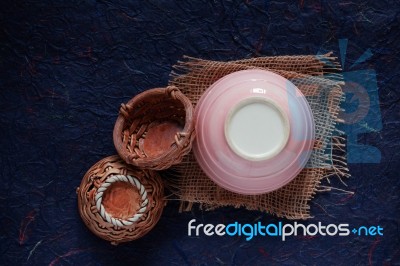 Ceramic Tiles On Blue Background Stock Photo